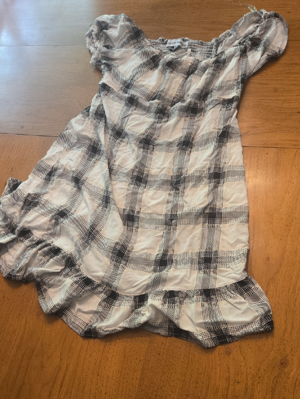 Almost Famous White and Black Plaid Off-Shoulder Mini Dress